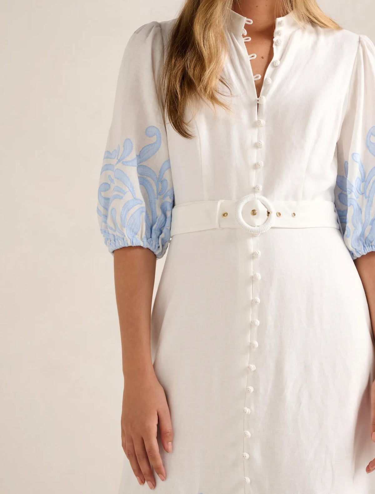 Esther Embroidered Midi Dress Blue Mael Embroidery
