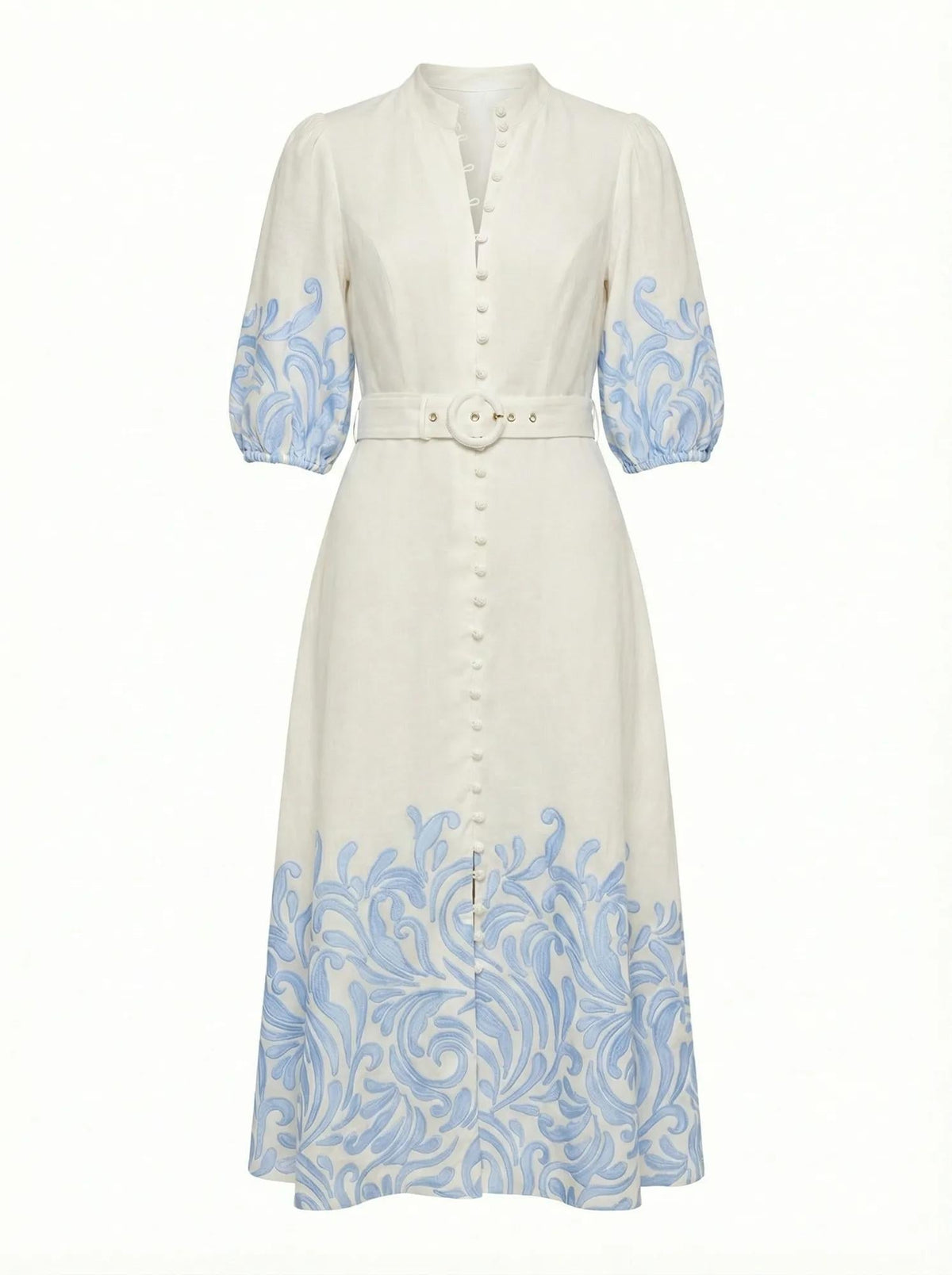 Esther Embroidered Midi Dress Blue Mael Embroidery