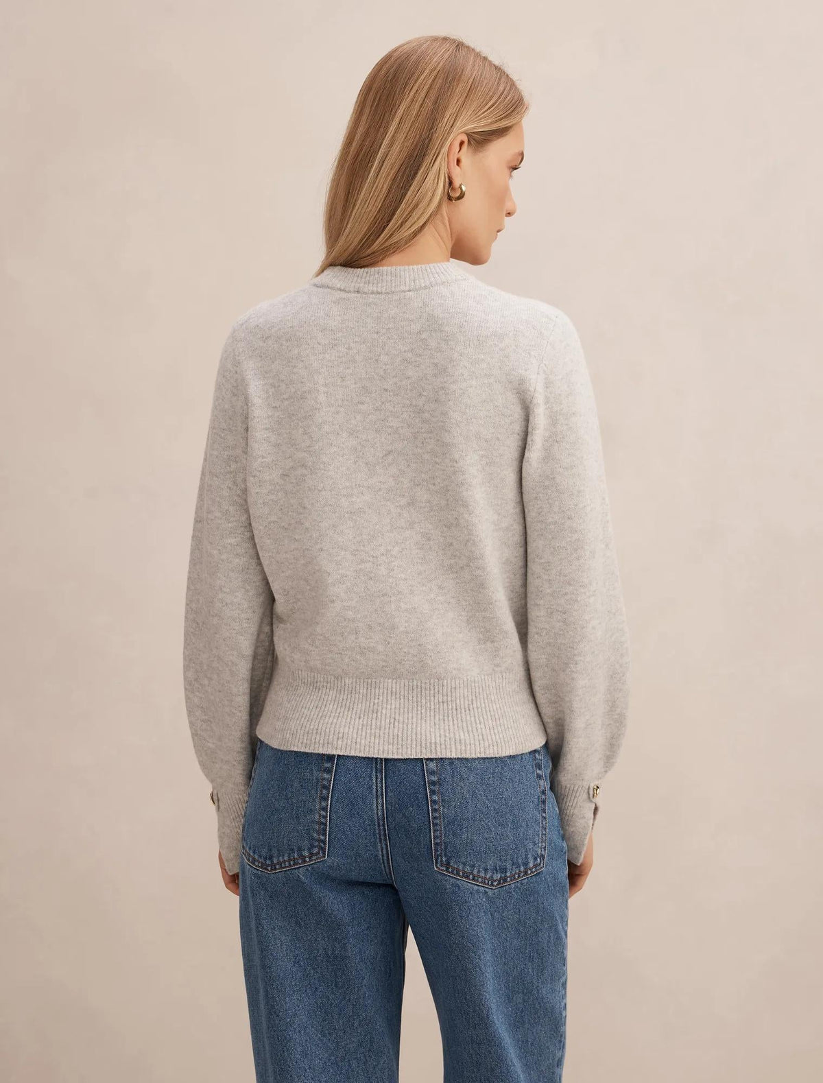Ellie Cuff Detail Sweater Soft Grey