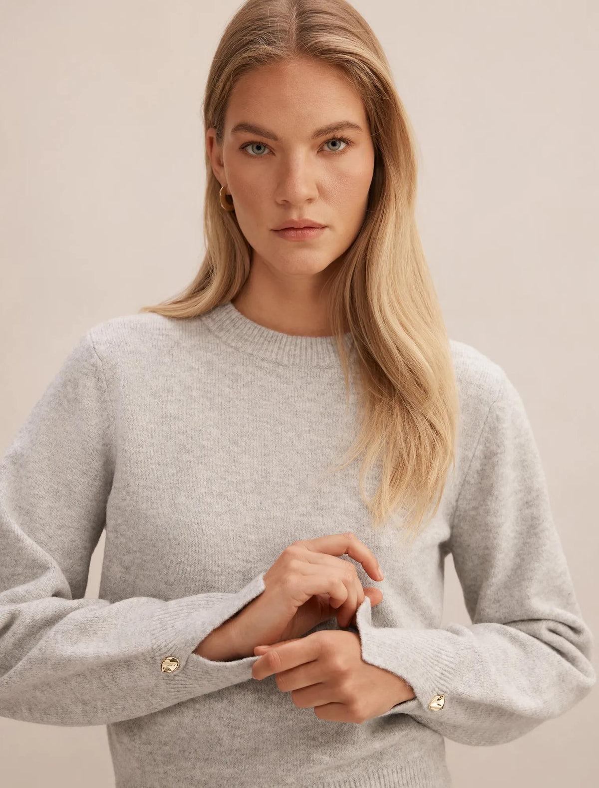 Ellie Cuff Detail Sweater Soft Grey