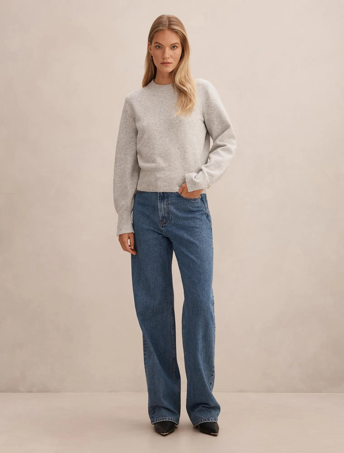Ellie Cuff Detail Sweater Soft Grey