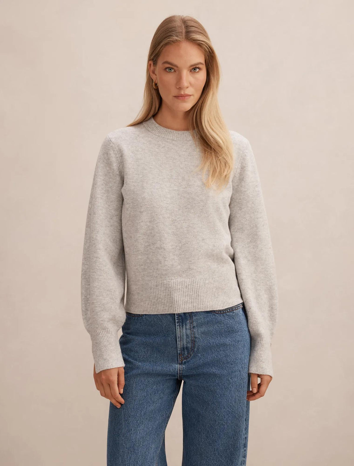 Ellie Cuff Detail Sweater Soft Grey