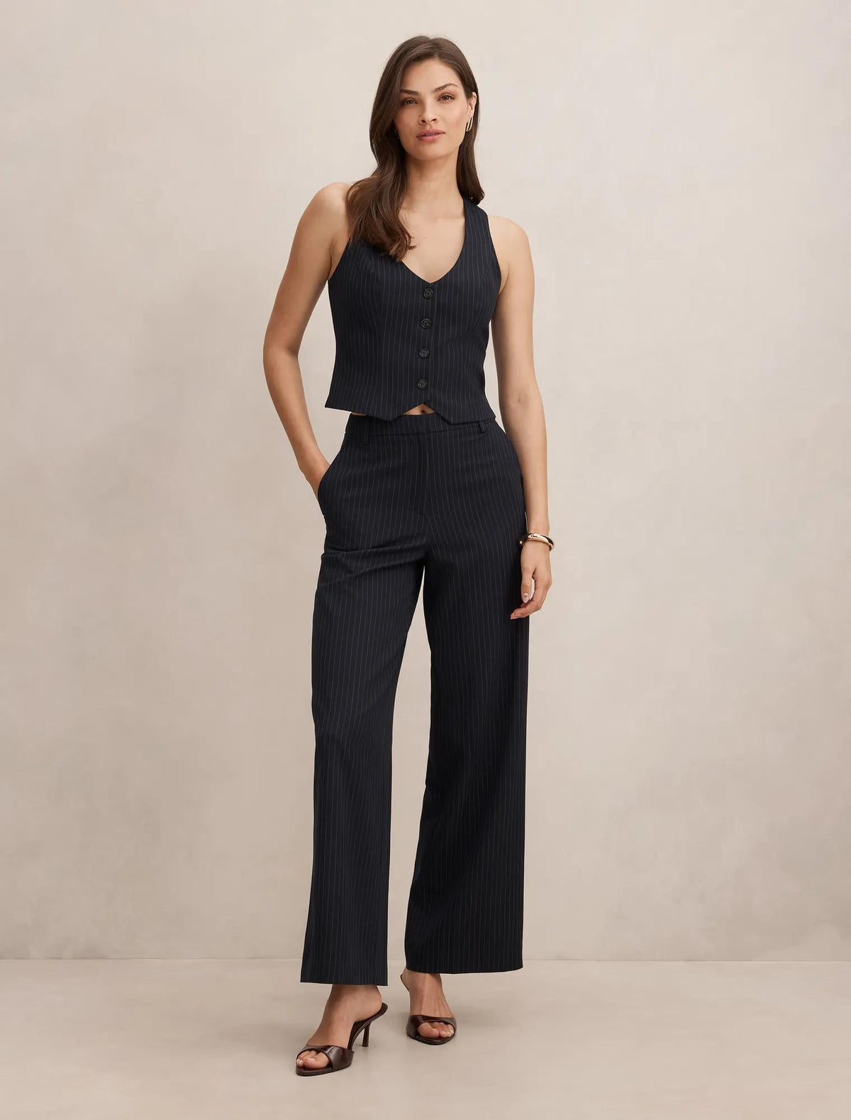 Paloma Pinstripe Wide Leg Pant Navy Pinstripe Suit