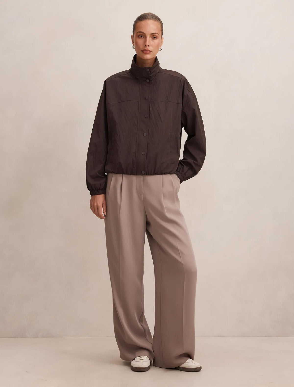 Eliza Funnel Neck Windbreaker Jacket Chocolate