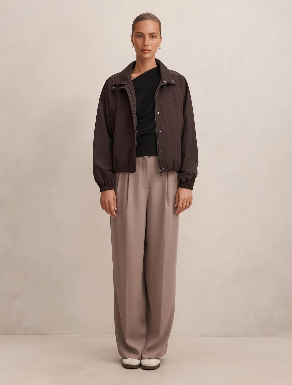 Eliza Funnel Neck Windbreaker Jacket Chocolate