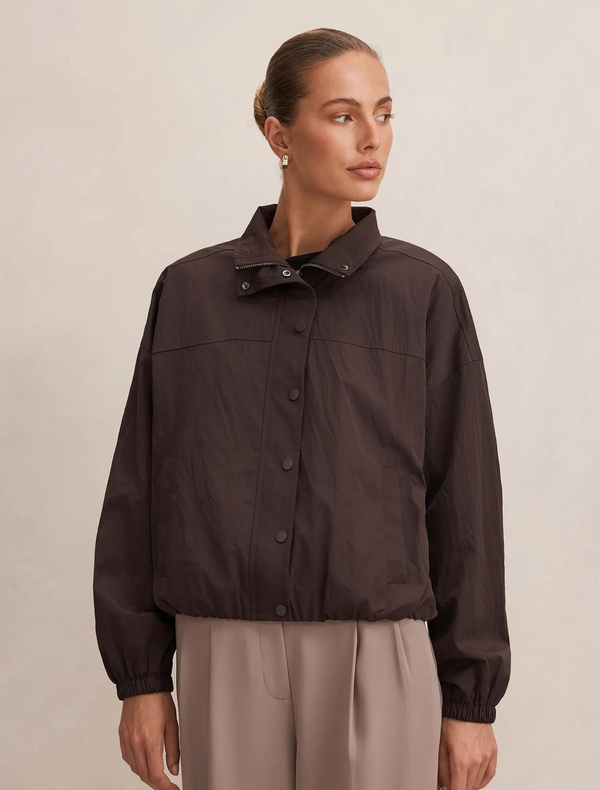 Eliza Funnel Neck Windbreaker Jacket Chocolate