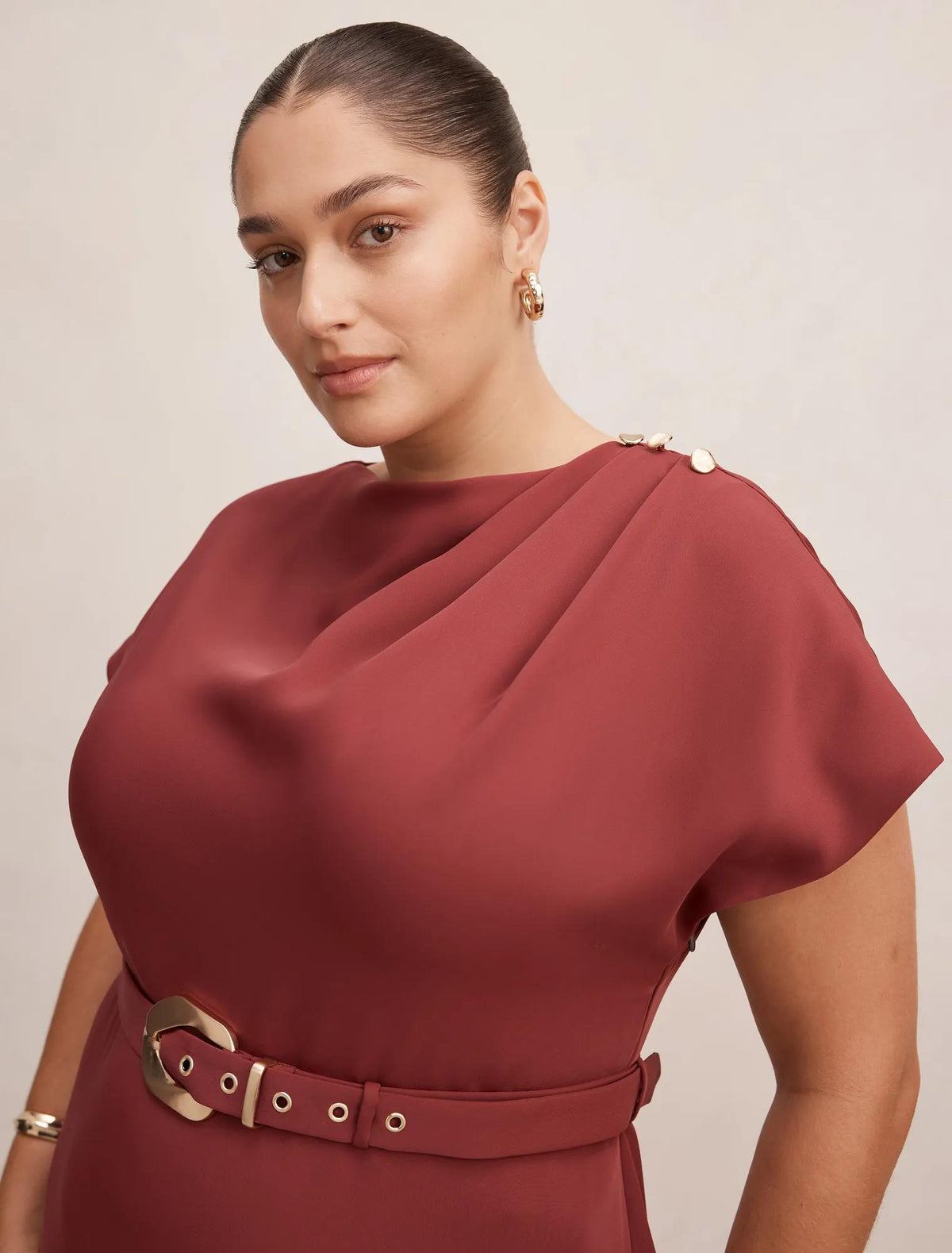 Kylee Curve Button Neck Dress Red Currant