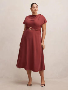 Kylee Curve Button Neck Dress Red Currant