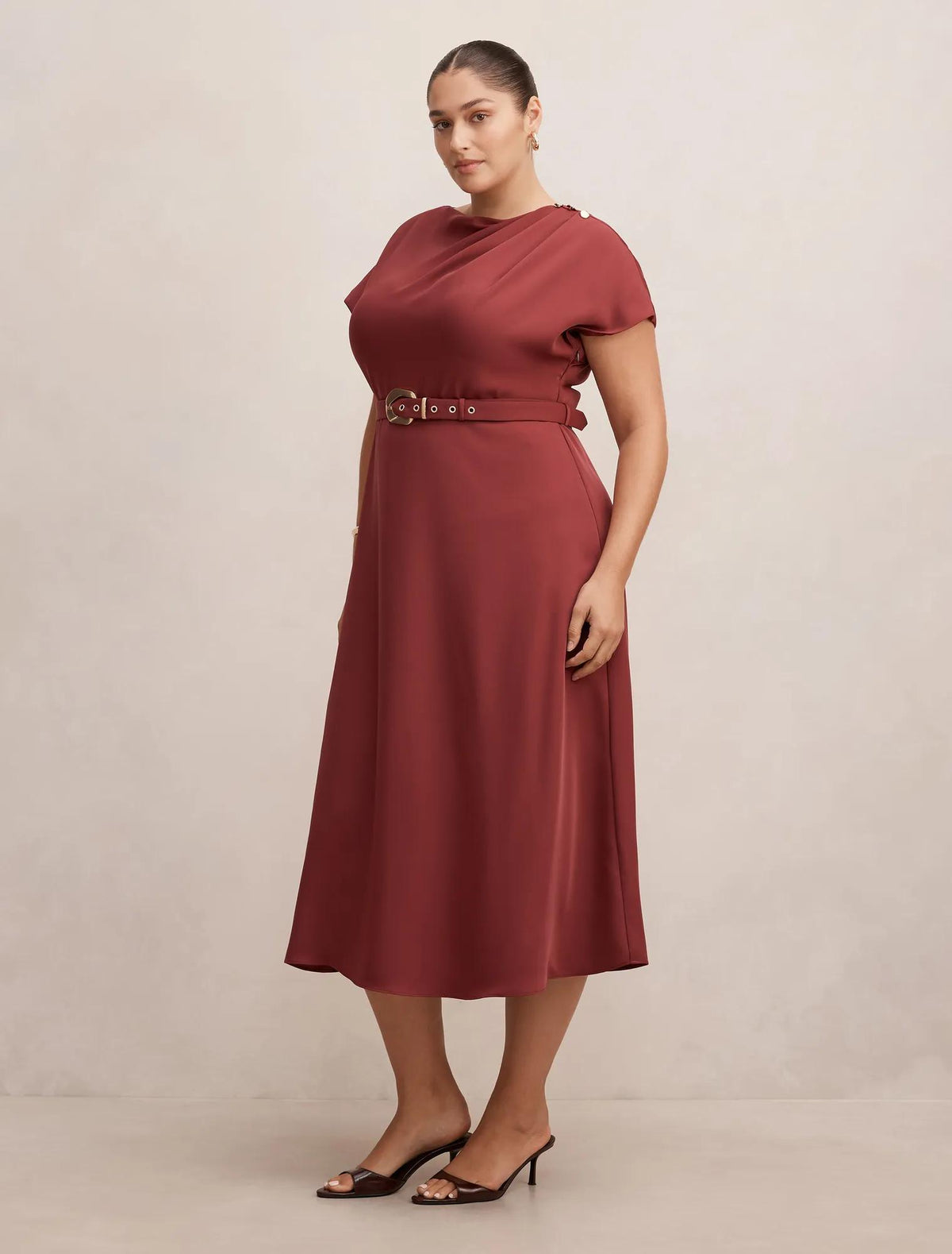 Kylee Curve Button Neck Dress Red Currant