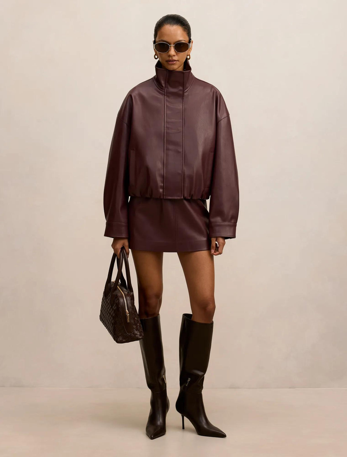 Renee Petite Faux Leather Mini Skirt Berry Co-Ord