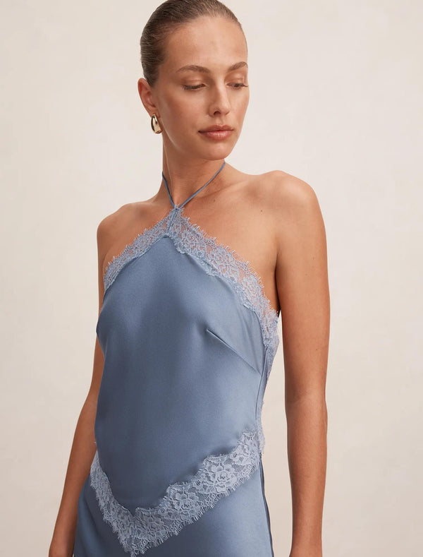 Kelli Lace Strappy Satin Maxi Dove Blue