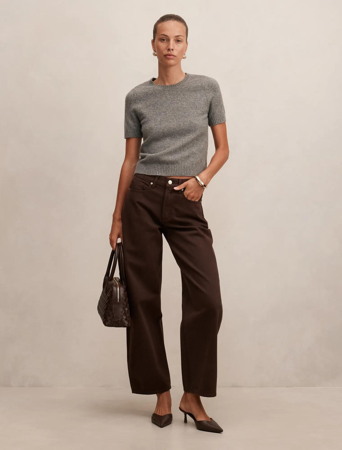 Emma Mid Rise Barrel Jeans Chocolate