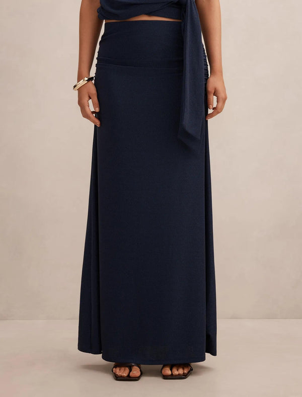 Matilda Metallic Flute Maxi Skirt Deep Blue Co-Ord