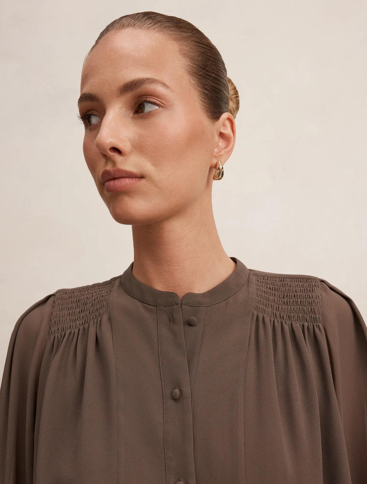 Rory Sheering Blouse Vintage Khaki