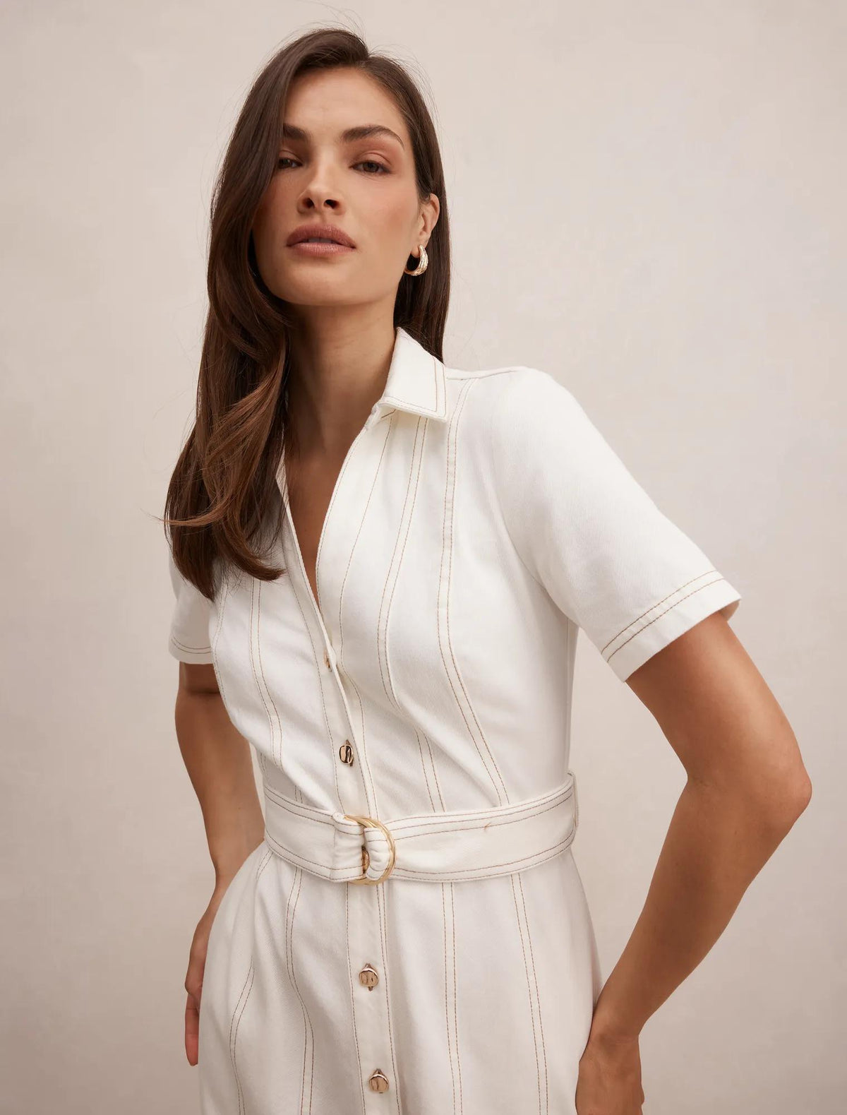 Josephine Short Sleeve Denim Dress Porcelain