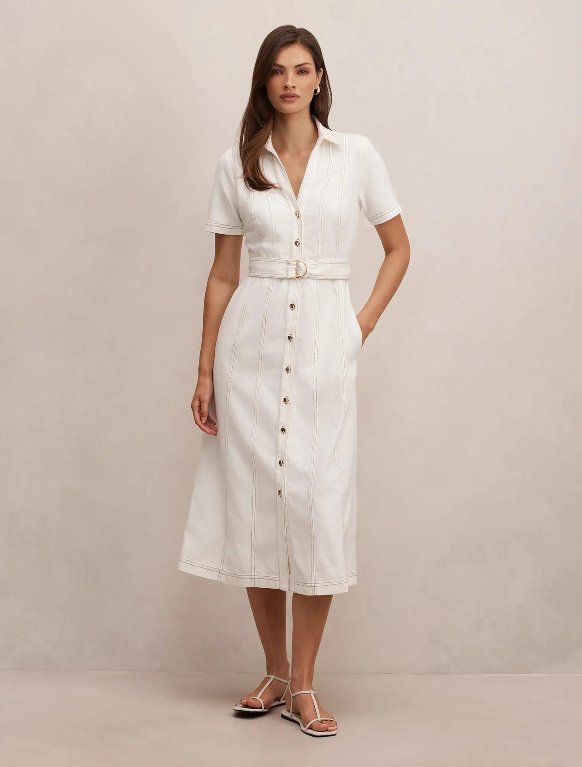 Josephine Short Sleeve Denim Dress Porcelain
