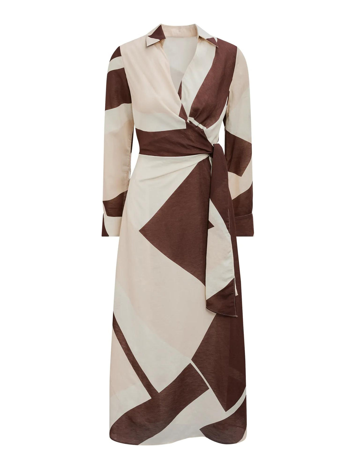 Angelina Long Sleeve Tie Midi Dress Driftwood Geo