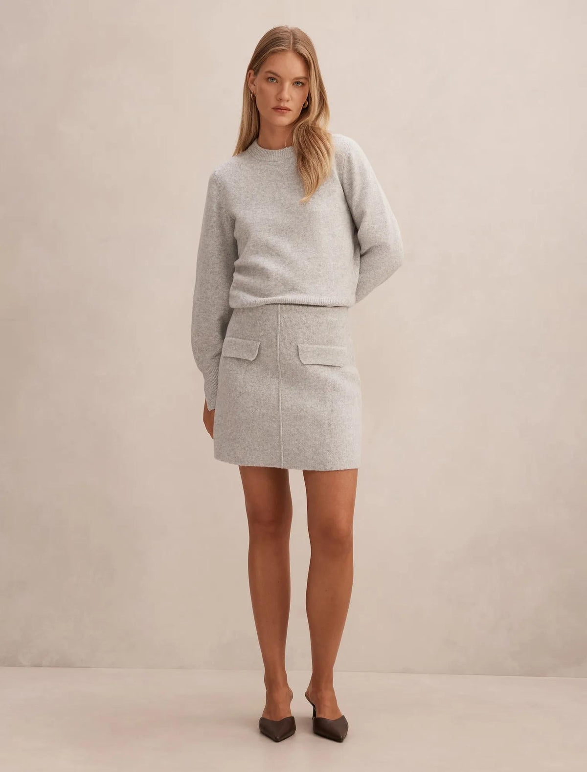 Ellie Cuff Detail Sweater Soft Grey