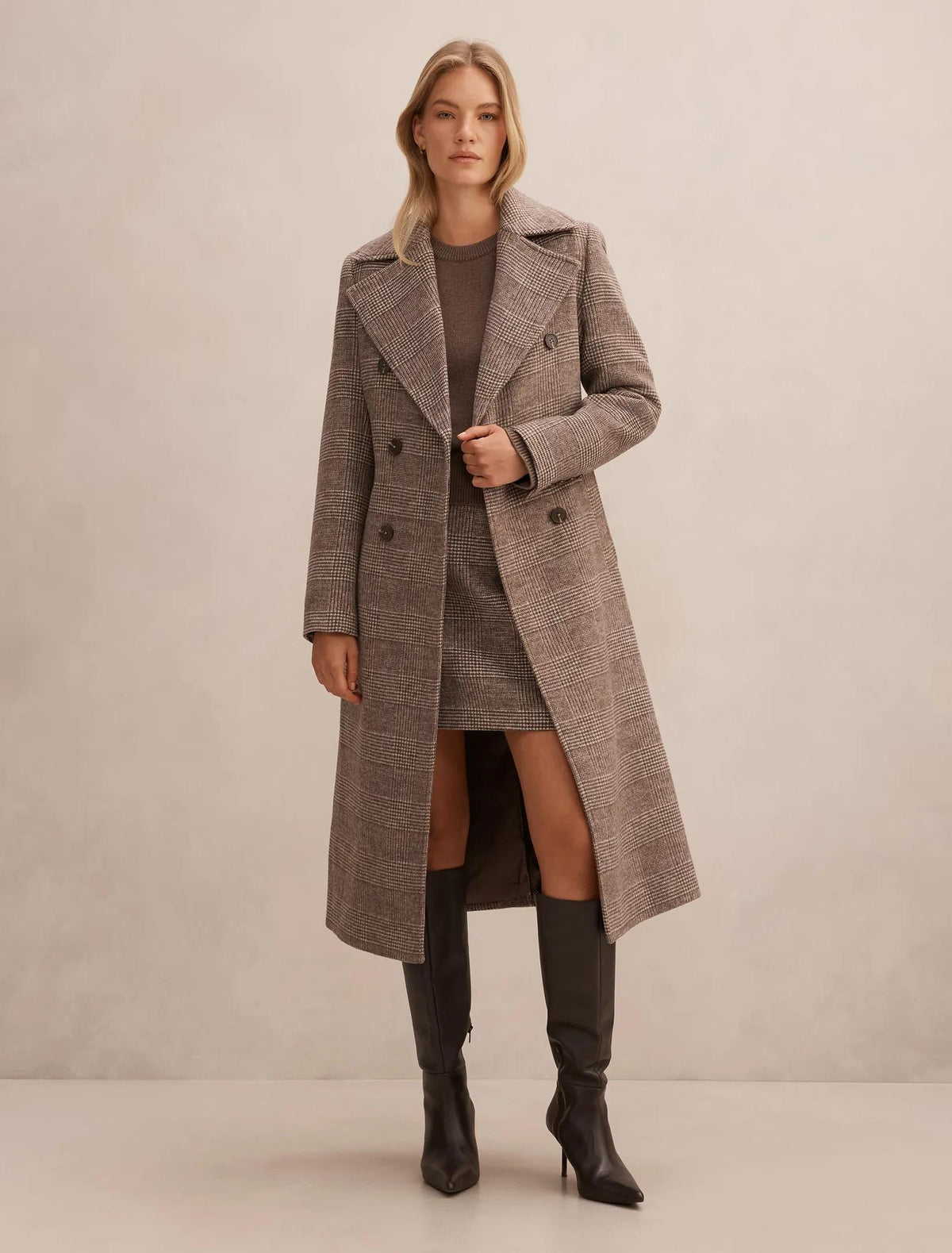 Charlie Check Coat Mid Brown Check Set