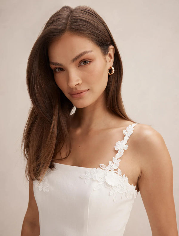 Rosie Flower Applique Midi Dress Porcelain