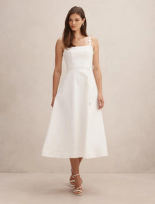 Rosie Flower Applique Midi Dress Porcelain