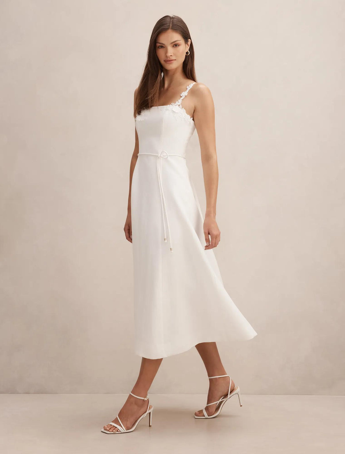 Rosie Flower Applique Midi Dress Porcelain
