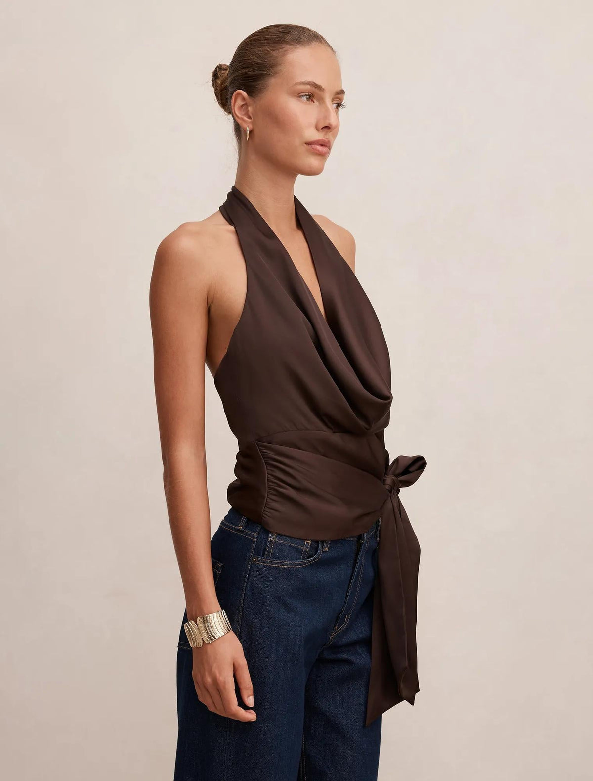 Jordyn Cowl Halter Tie Top Freckle