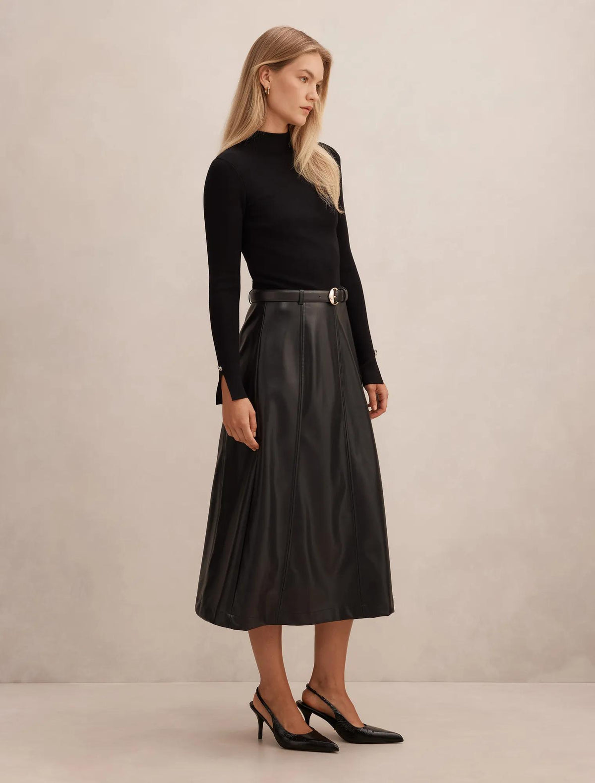 Monique Faux Leather A-Line Dress Black