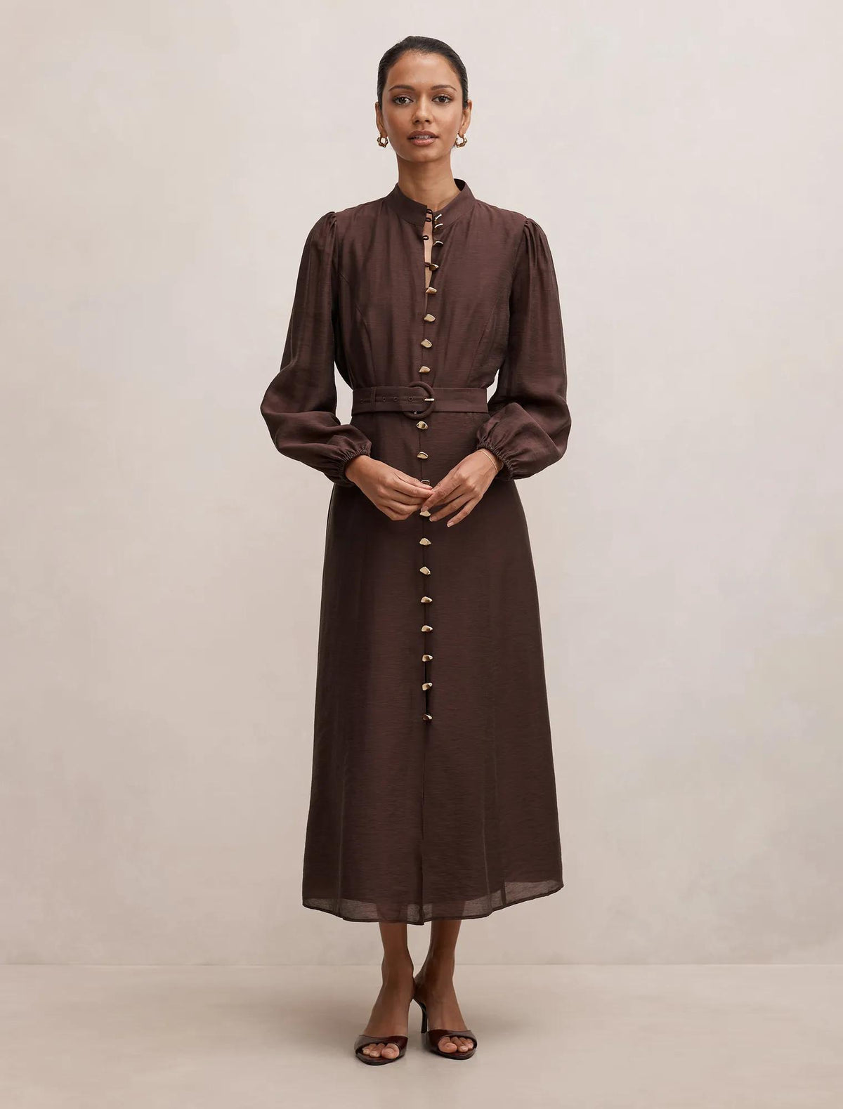 Elena Petite Midi Dress Chocolate