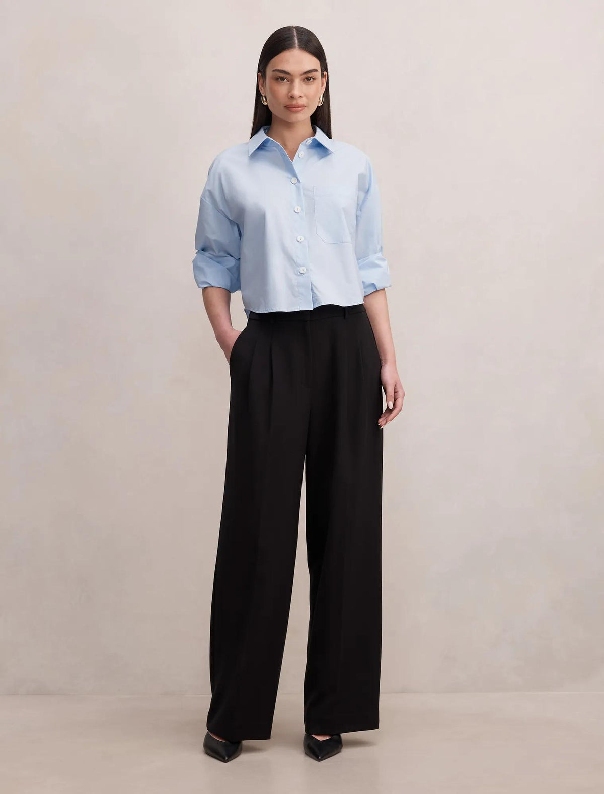 Eva Pleat Wide Leg Pants Black