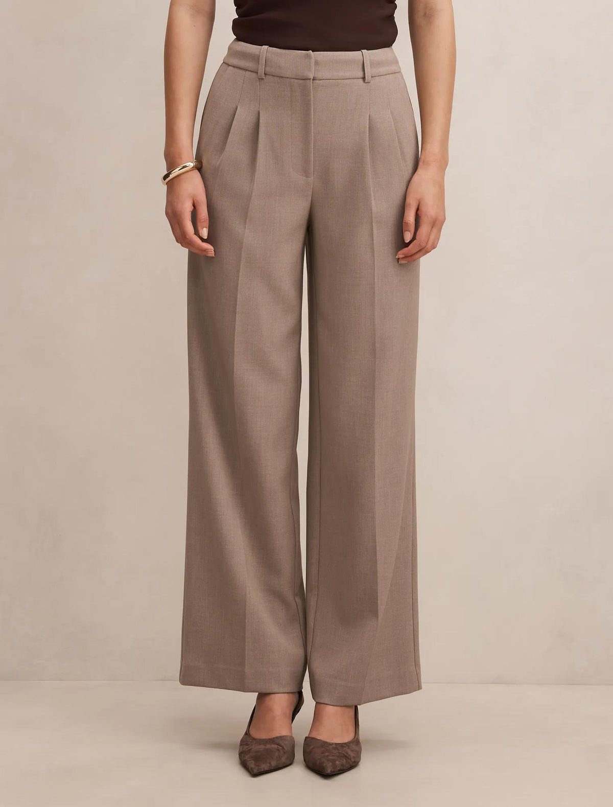 Eva Pleat Wide Leg Pants Taupe Marle
