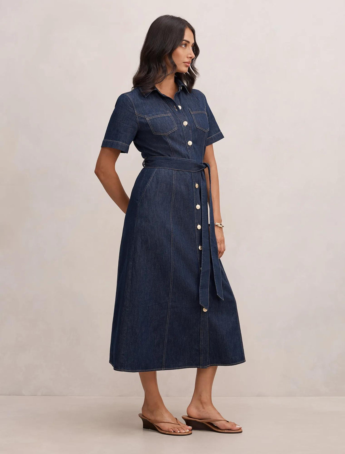 Millie Denim Midi Shirt Dress Rinse Wash