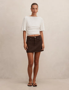 Paige Flutter Sleeve Tie Back Top Cream Elstone Spot