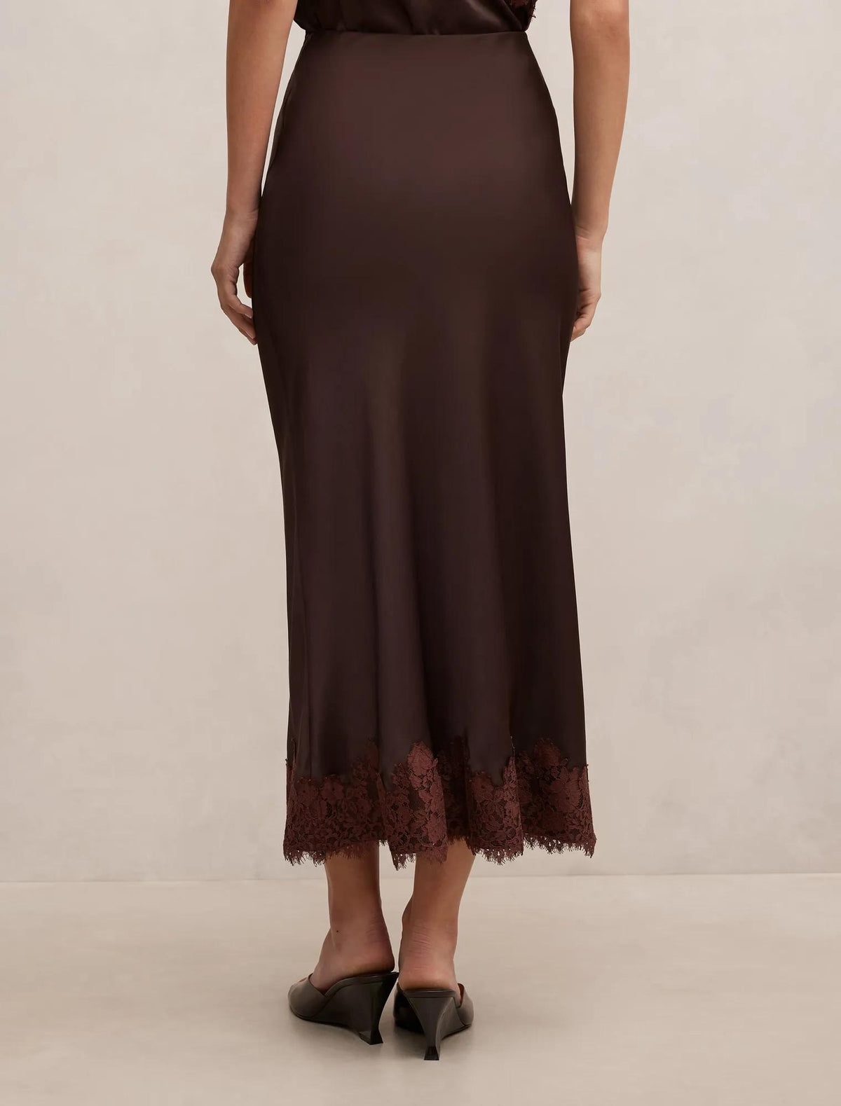 Adele Lace Trim Midi Skirt Bitter Choc Co-ord