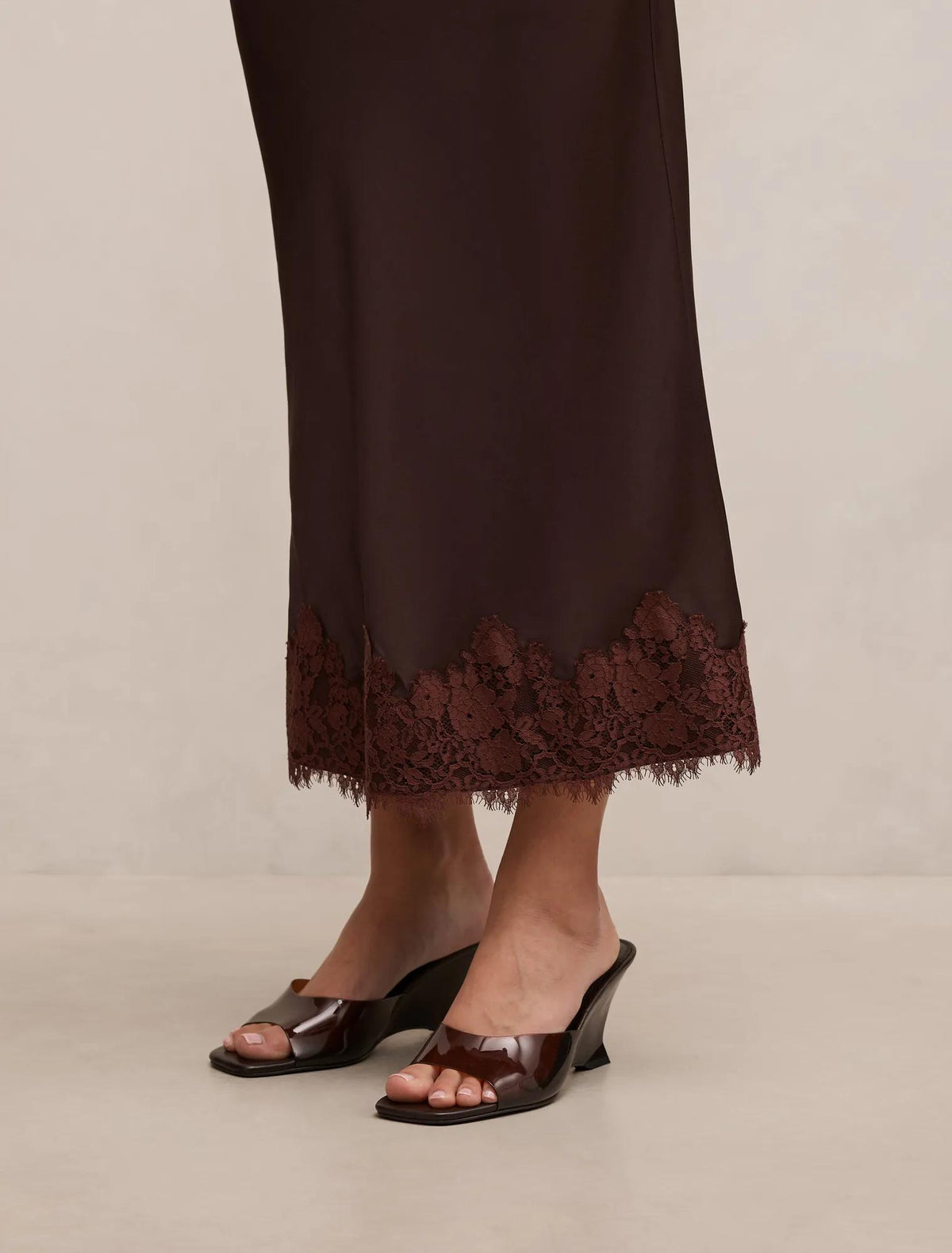 Adele Lace Trim Midi Skirt Bitter Choc Co-ord