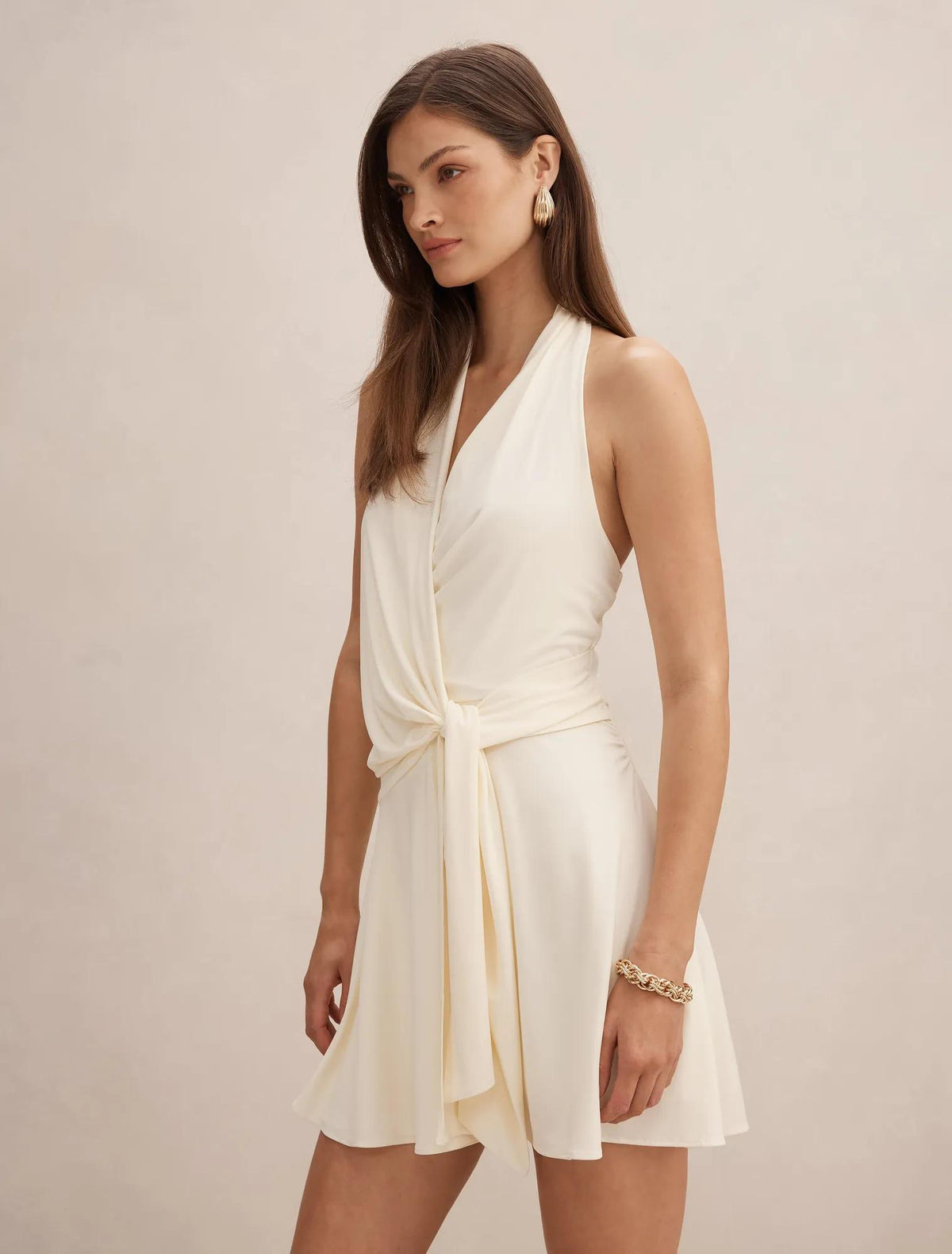 Aaliyah Wrap Halter Mini Dress Buttercup