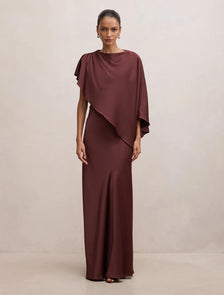 Zinnia Petite Cape Maxi Dress Dark Plum