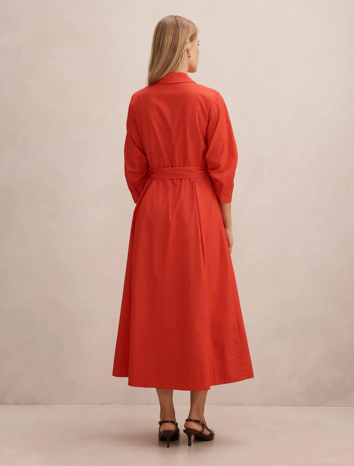 Sally Cotton Shirt Midi Dress Red