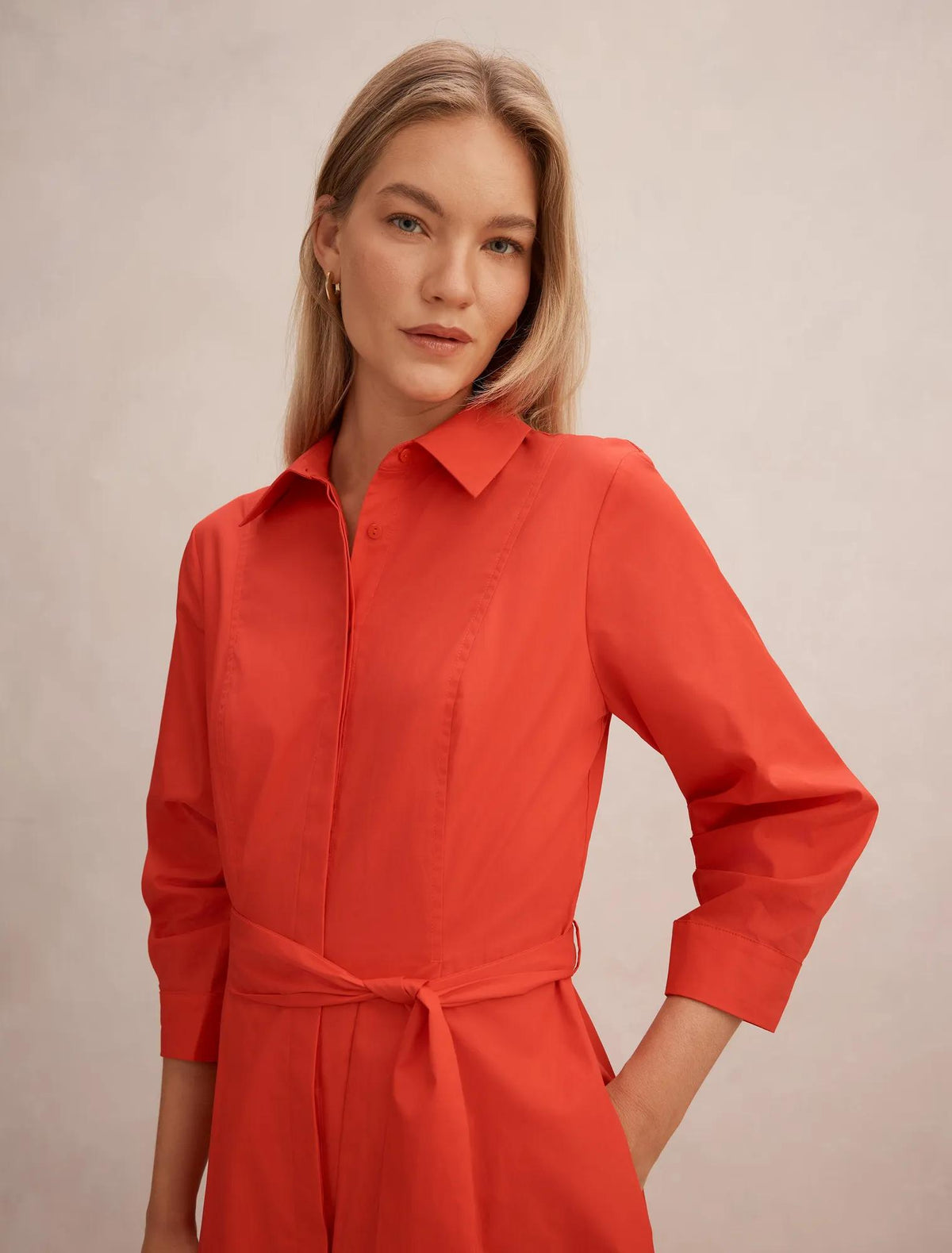 Sally Cotton Shirt Midi Dress Red