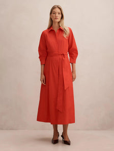 Sally Cotton Shirt Midi Dress Red