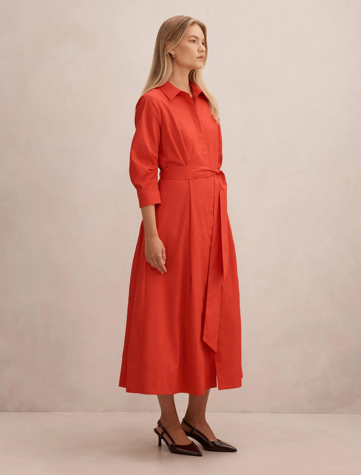 Sally Cotton Shirt Midi Dress Red