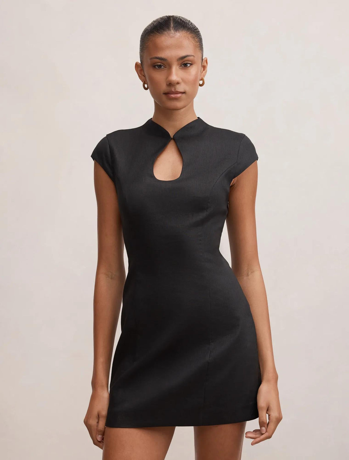 Eliza Sculpted Linen Mini Dress Black
