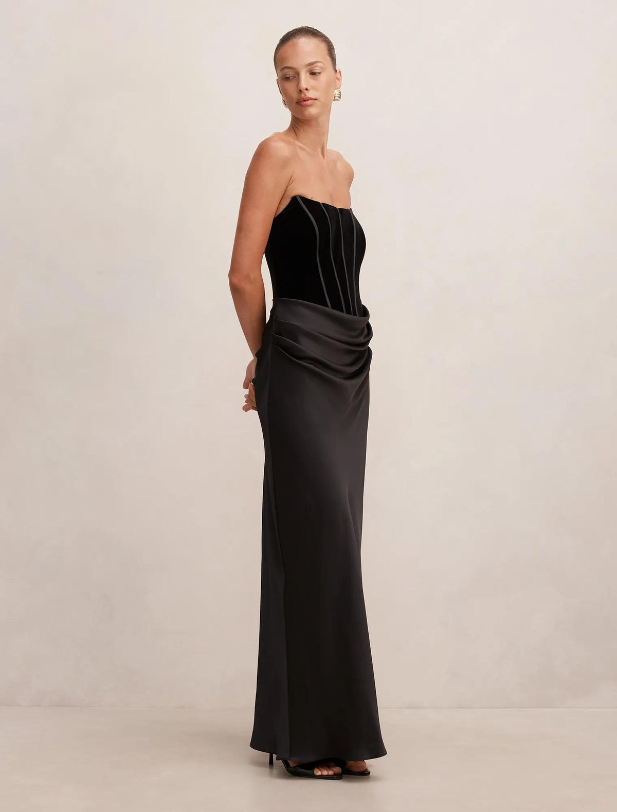Isra Velvet Corset Maxi Dress Black