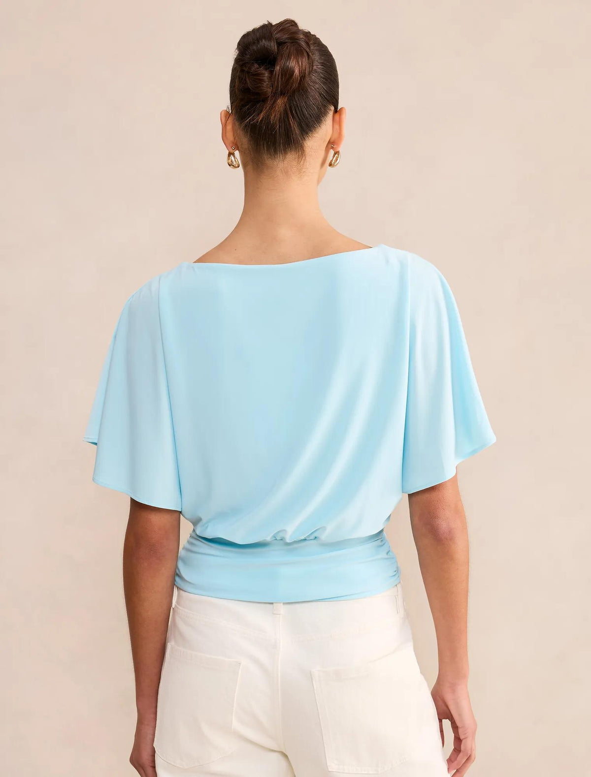 Piper Cinched Flutter Sleeve Top Blue Glow