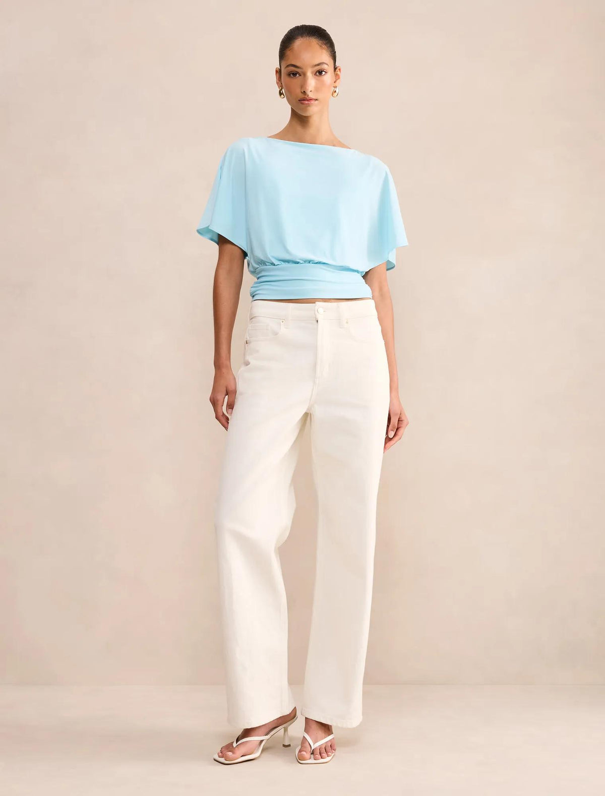 Piper Cinched Flutter Sleeve Top Blue Glow