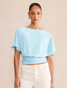 Piper Cinched Flutter Sleeve Top Blue Glow