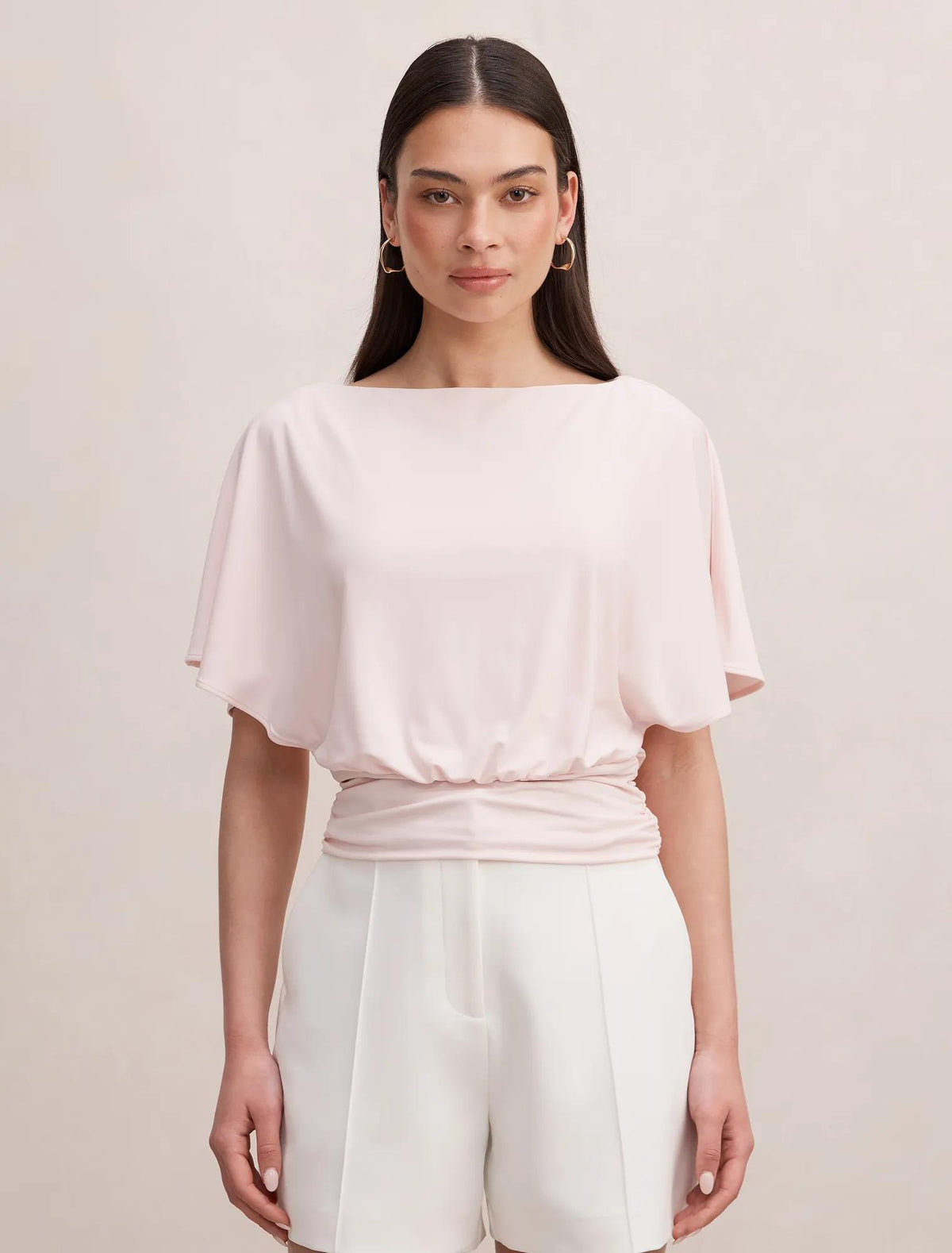 Piper Cinched Flutter Sleeve Top Potpourri Pink