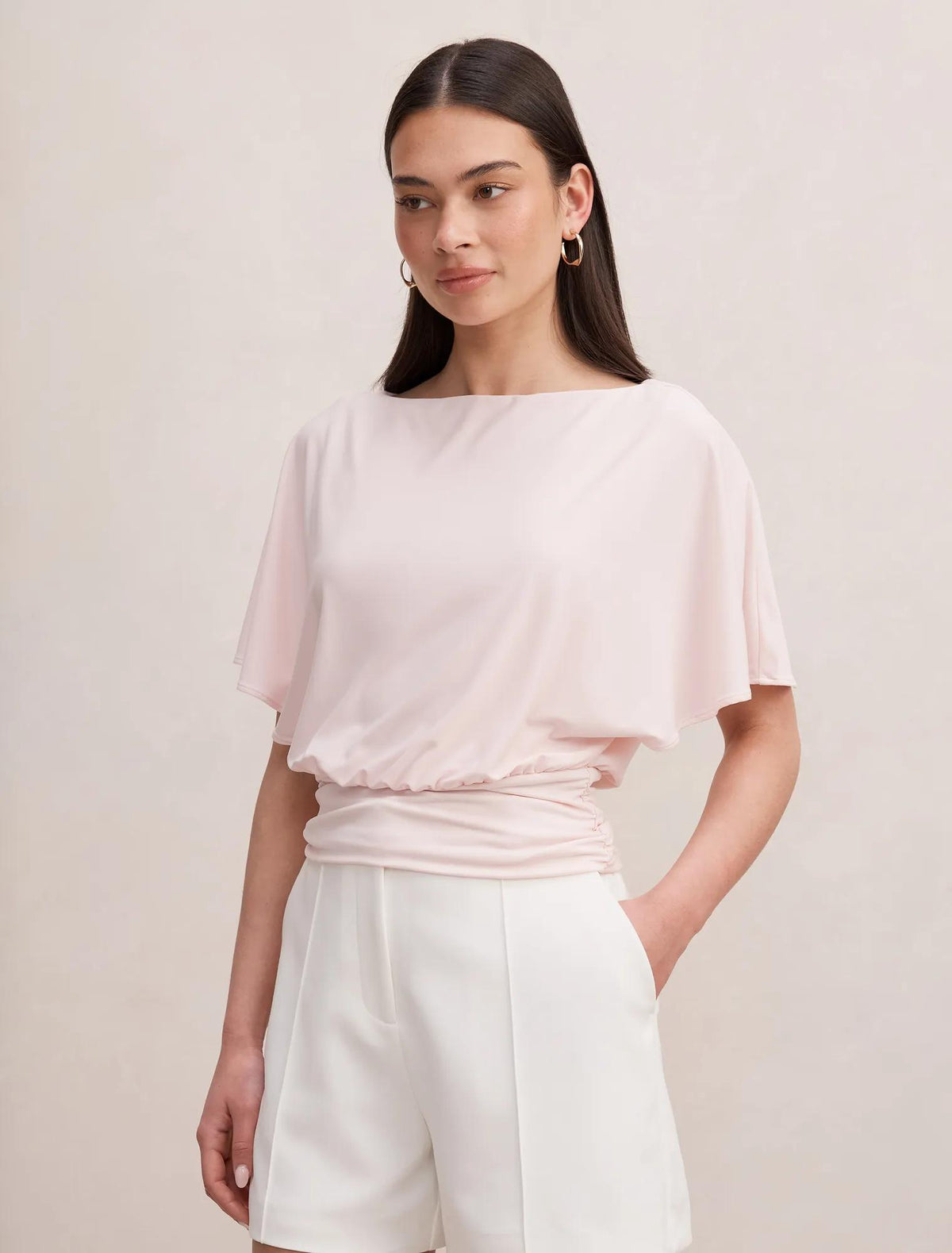 Piper Cinched Flutter Sleeve Top Potpourri Pink