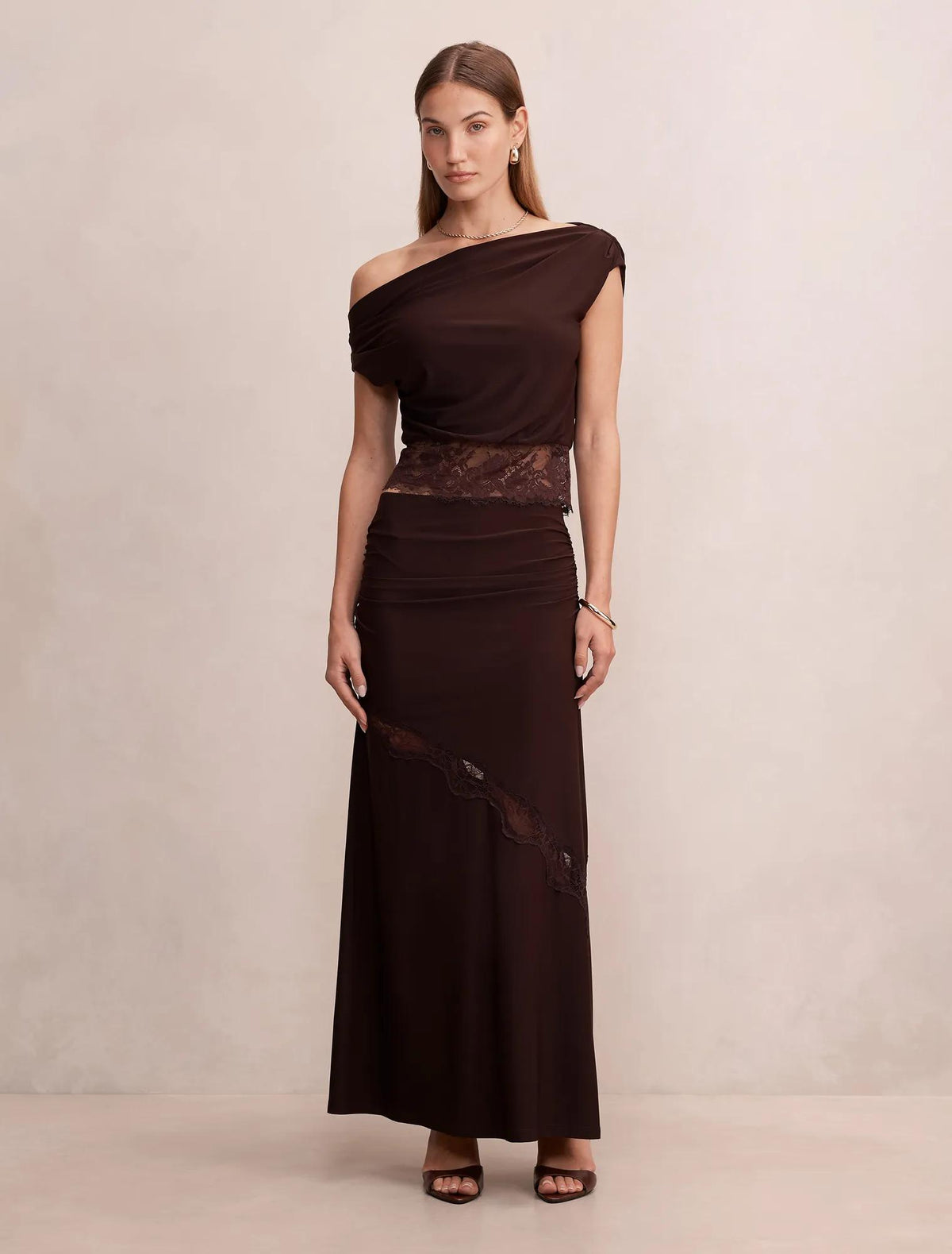 Quinn Tipped Lace Top Chocolate Co-ord
