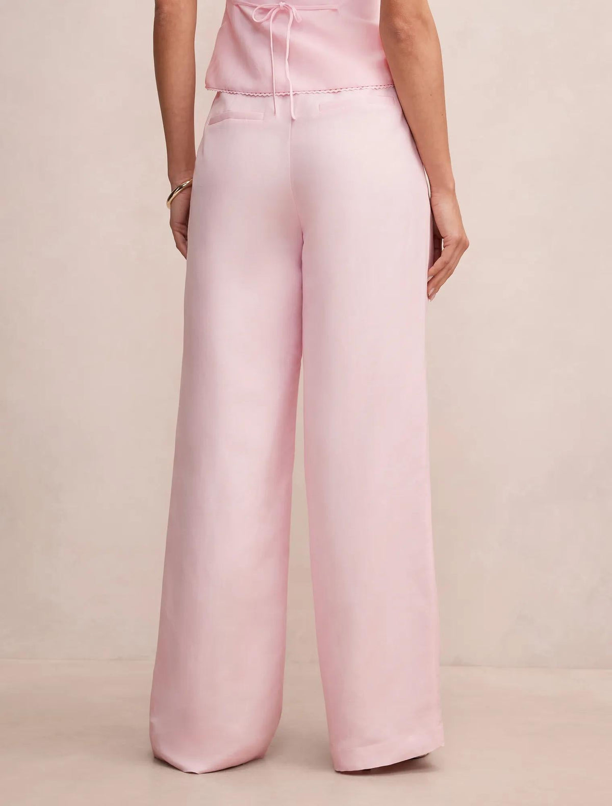 Eva Linen Blend Wide Leg Pants Pink Whisper Set